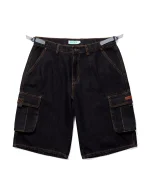 ICHPIG DENIM CARGO SHORTS BLACK OVERDYE