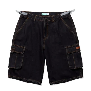 ICHPIG DENIM CARGO SHORTS BLACK OVERDYE